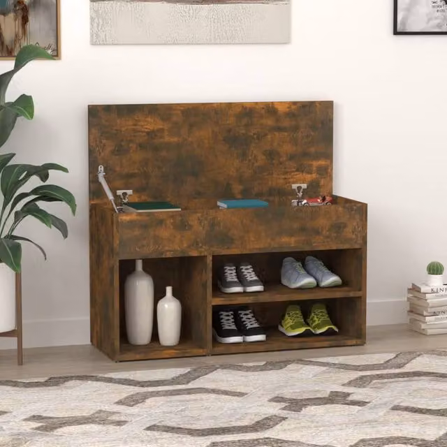 Berkfield Home Shoe Bench in Smoked Oak Brown, W/D/H: 80 x 30 x 45 cm – 1