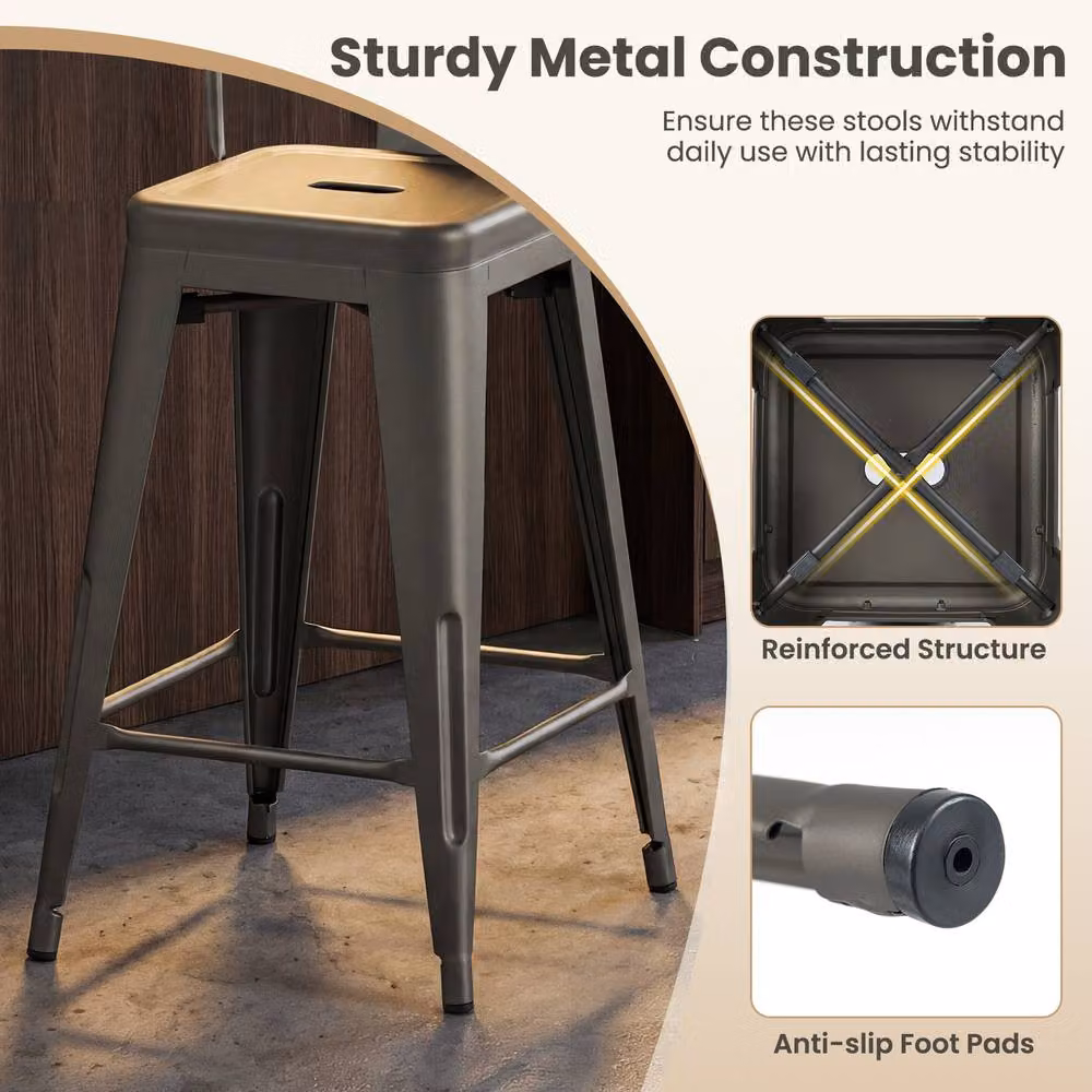 Costway Modern Grey Metal Counter Height Barstools with Backrests and Footrests – 9
