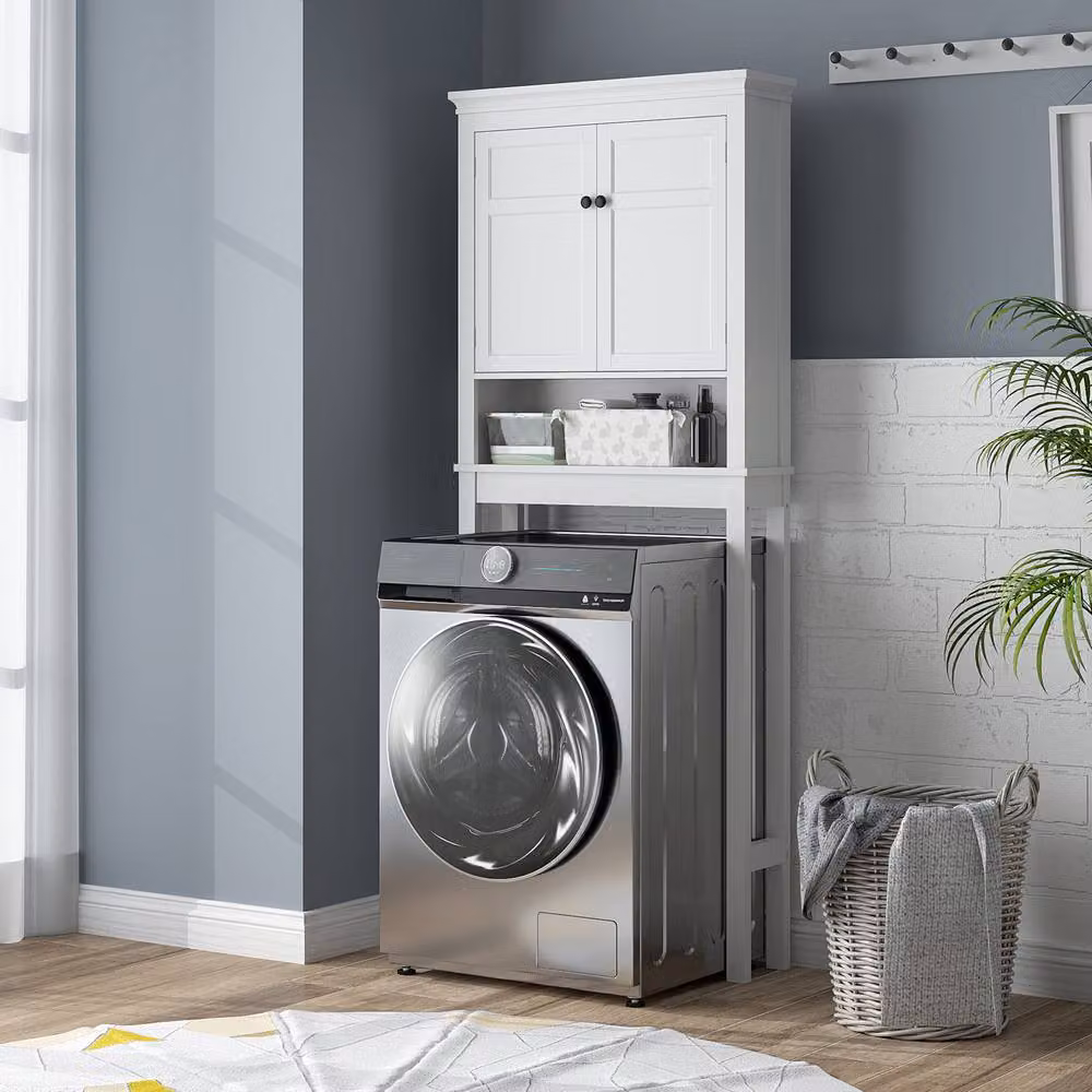 HOMCOM 3-Tier Freestanding Over Toilet and Washing Machine Storage Unit in White – 3