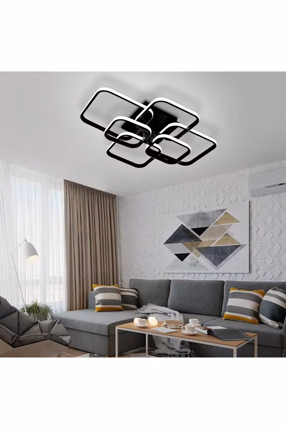 Living and Home Creative Geometric Interlocking Ring LED Flush Mount Ceiling Light in Black – 4