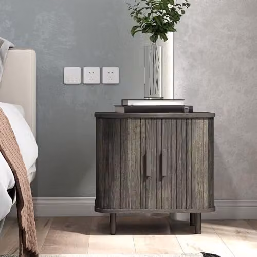 HOMCOM Scandinavian Grey Bedside Table with Sliding Doors and Metal Legs W/D/H: 40 x 30 x 48 cm – 5
