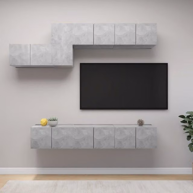 Berkfield Home 7 Piece Modern Living Room TV Cabinet Set in Matt Concrete Grey MDF – 1