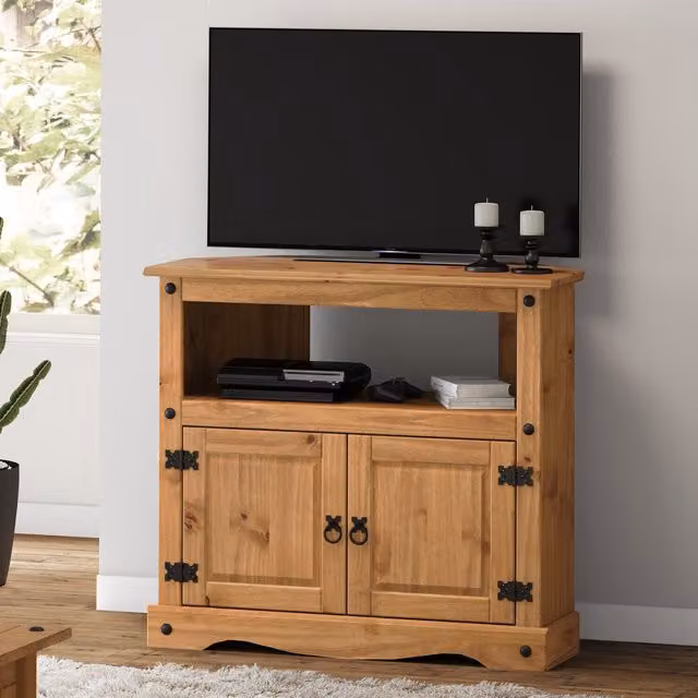 Mercers Furniture Corona Corner TV Media Unit in Brown Solid Pine with Antique Wax Finish W/D/H: 78 x 85 x 43 cm