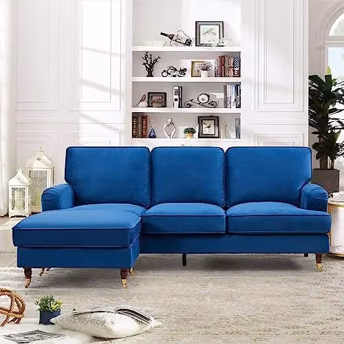 Artemis Home Woodbury Reversible Blue Velvet Fabric L-Shape Corner Sofa, Width: 218 cm