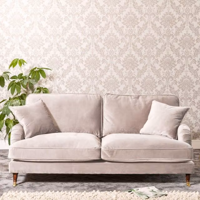 Artemis Home Mackenzie 3 Seat Silver Velvet Upholstered Sofa with Solid Wood Frame