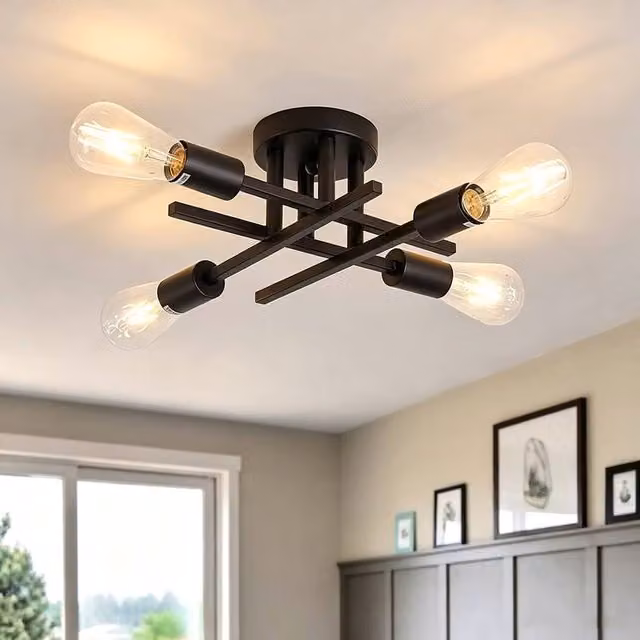 COMELY Industrial 4-Light Ceiling Light in Black with E27 Socket