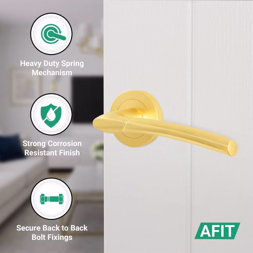 AFIT Gold Door Handles Rose Latch Kit with 5 Pairs of Lever Latches and Hinges – 2
