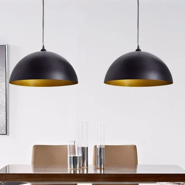 Berkfield Home Set of 2 Black Metal Dome Ceiling Lamps, Height-Adjustable Suspended Lighting
