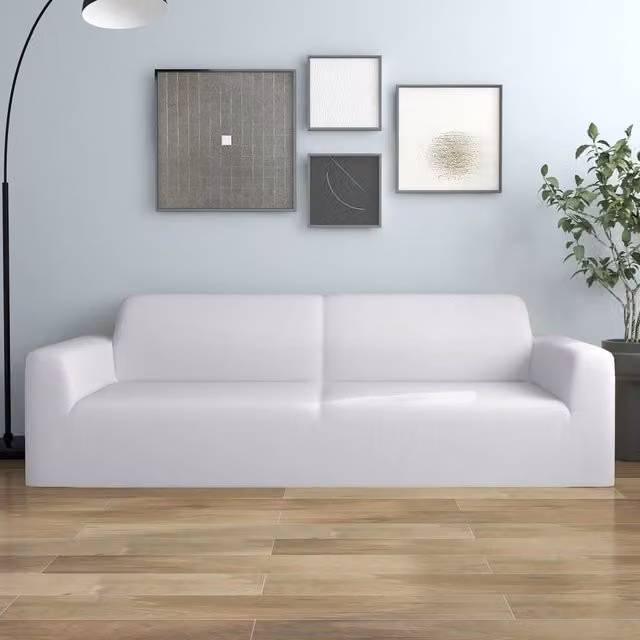 Berkfield Home 3-Seater Stretch Sofa Slipcover in White Polyester Jersey