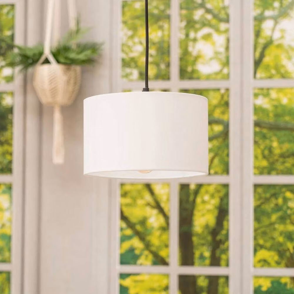SPETLEK White Fabric Cylinder Lampshade for Easy Fit Pendant Ceiling Lights – 3