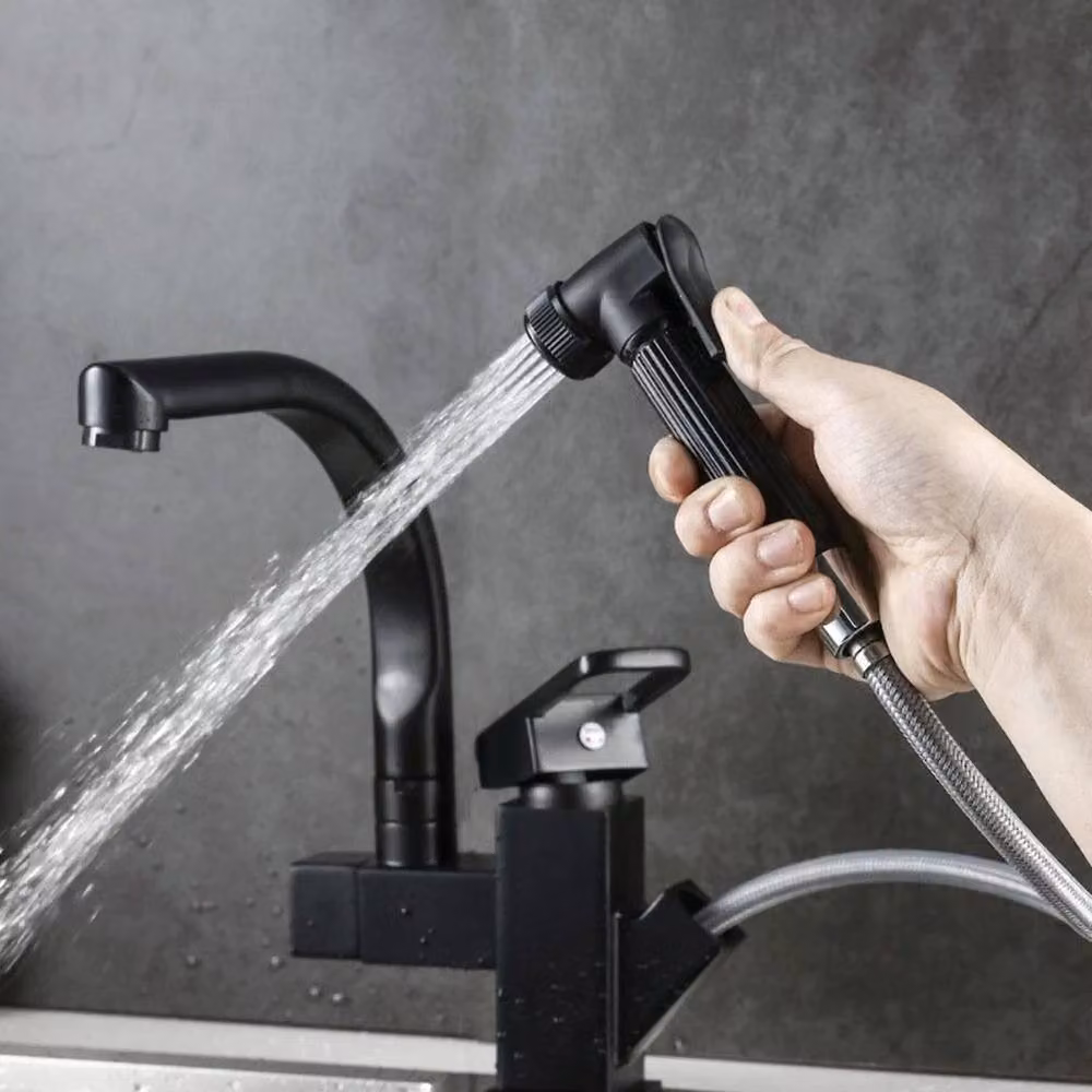 SPETLEK Monobloc Kitchen Sink Mixer Tap with Pull Out Spout and Swivel Spout in Matt Black – 4