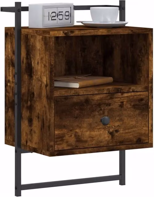 Berkfield Home Wall-mounted Decorative Bedside Cabinet in Smoked Oak Brown, W/D/H: 40 x 30 x 61 cm