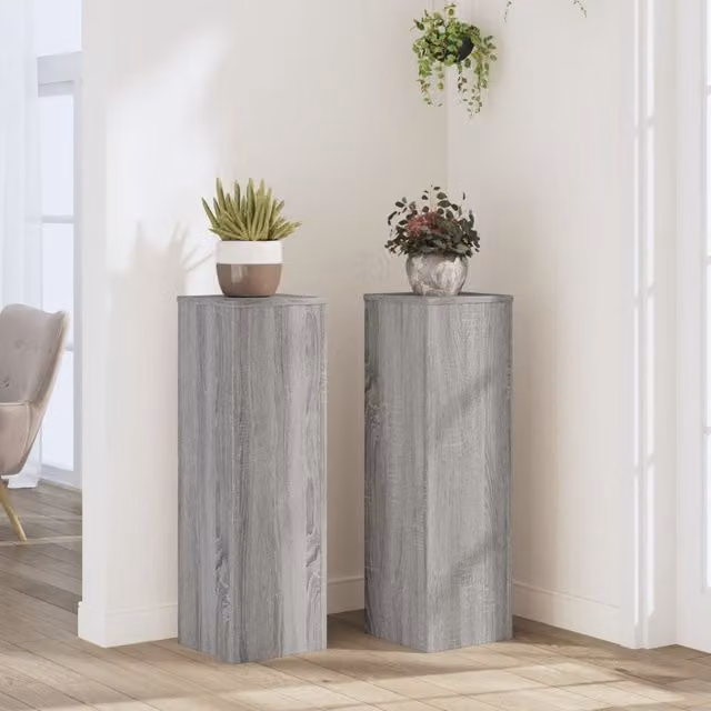 Berkfield Home Set of 2 Modern Grey Plant Stands, W/D/H: 25 x 25 x 80 cm