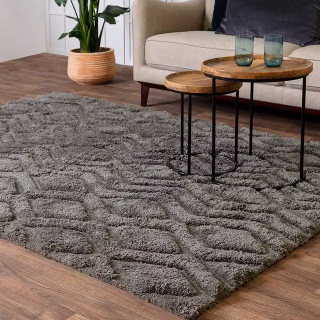 Asiatic Carpets Harrison Charcoal Geometric Carved Shaggy 40mm Area Rug, W: 120 cm x L: 170 cm