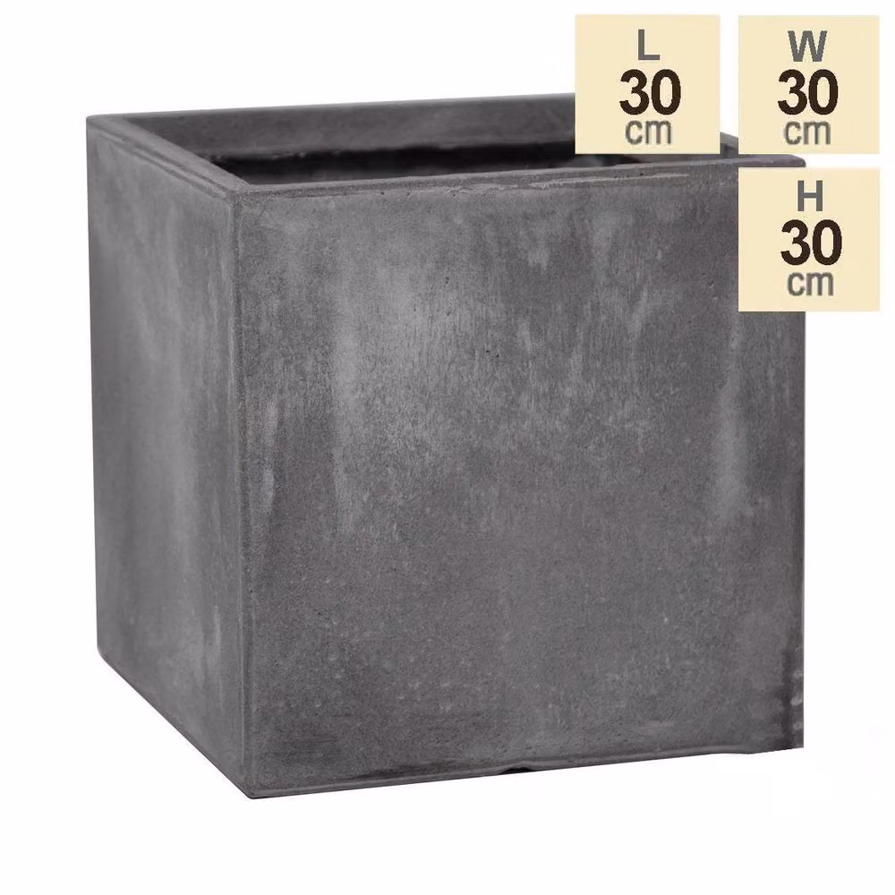 Primrose Fibrecotta Cement Cube Pot Planter, Dark Grey, Diameter: 30 cm – 2