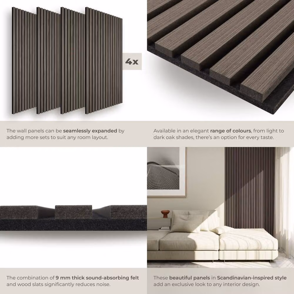 tectake Acoustic Wood Look Wall Panels in Grey Oak Gray – 4