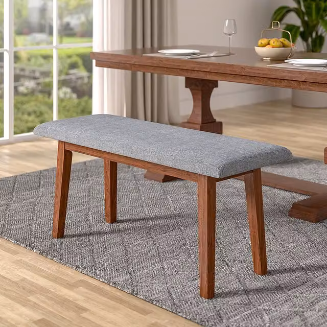 Livingandhome Mid-Century Fabric Upholstered Wooden Dining Bench in Grey
