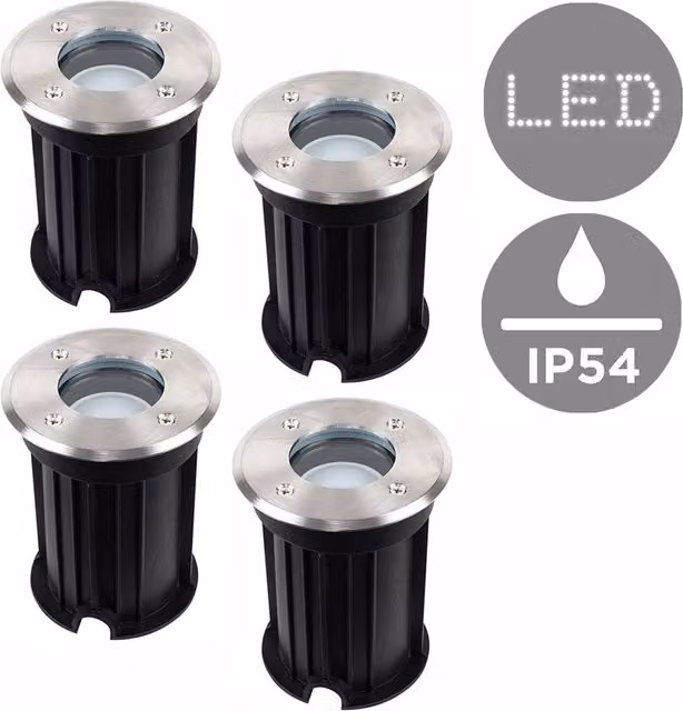 ValueLights Sussex 4 Pack Silver LED Outdoor Recessed Ground Walkover Path Lights