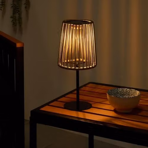 OHS Rattan Solar Table Lamp in Grey with Dusk Sensor for Outdoor Garden and Balcony – 1