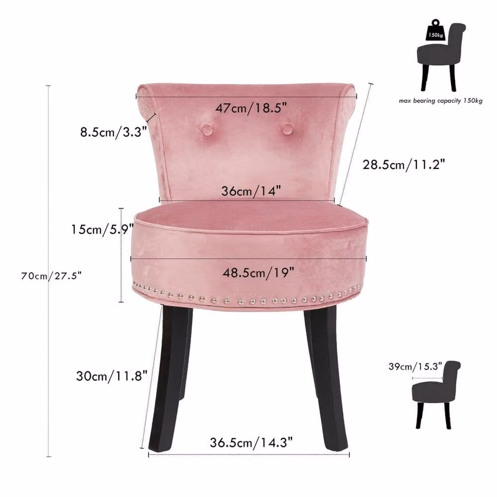 ERGOVEXA Pink Velvet Button Tufted Vanity Stool with Padded Sponge Seat – 2