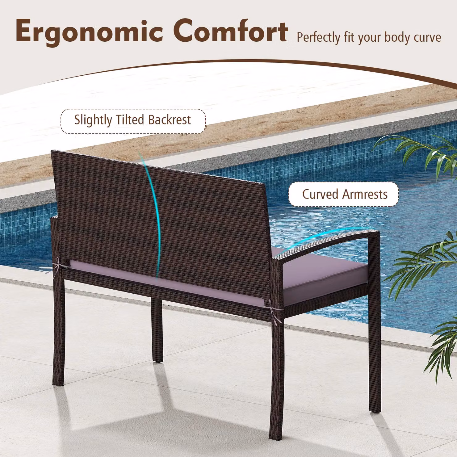 Costway Grey Rattan 2-Seat Patio Loveseat Wicker Bench with Soft Cushions – 7