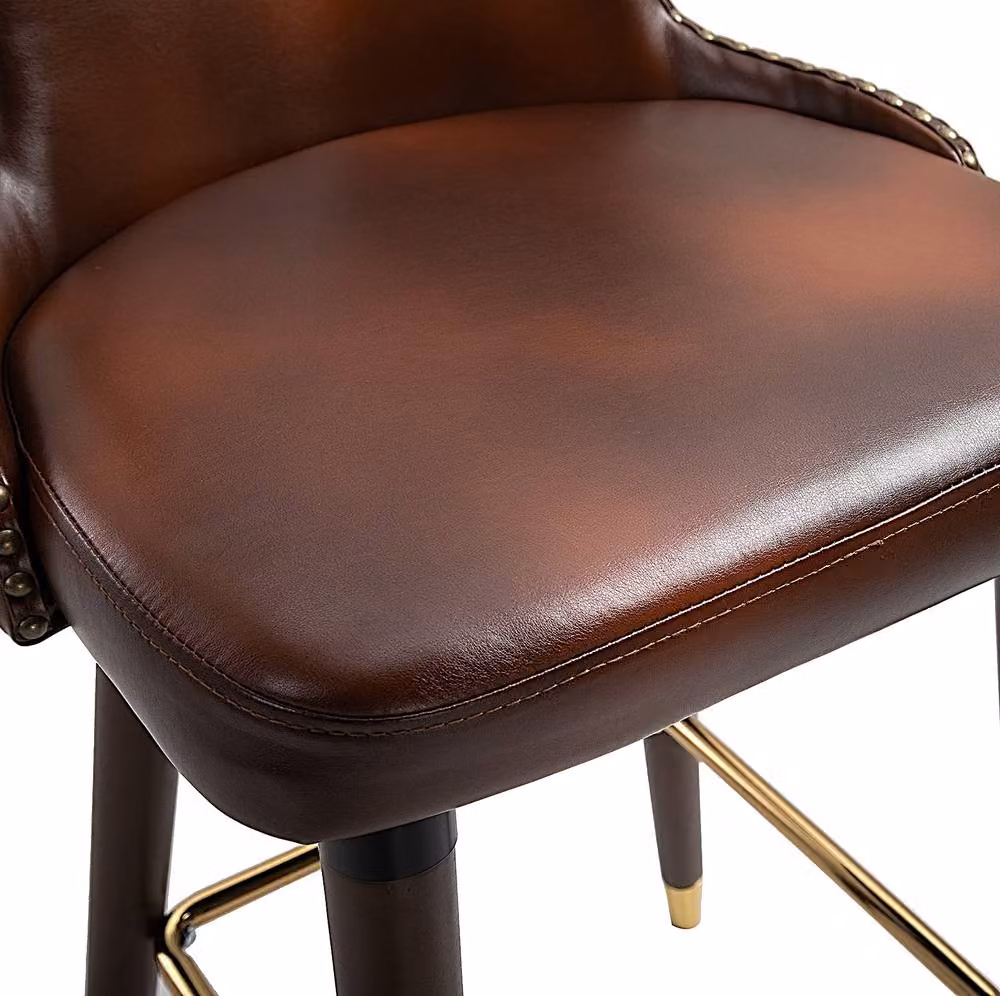 STILVORA Set of 2 Retro Bar Stools with Brown Synthetic Leather and Rubberwood Structure – 7