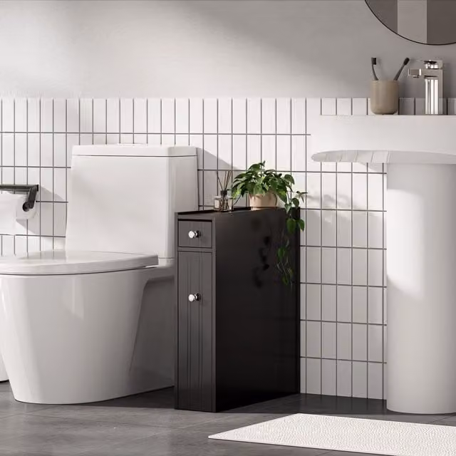 VonHaus Shrewsbury Slimline Freestanding Shaker Style Bathroom Storage Unit in Black, W/D/H: 14.2 x 50.0 x 58.0 cm