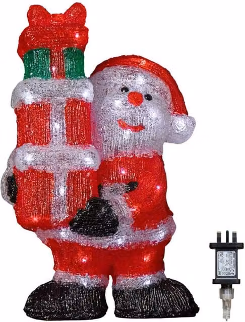 Samuel Alexander Light Up Acrylic Santa with 3 Gifts and 40 White LEDs, Red and White, Height: 41 cm