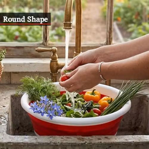 Premier Housewares Collapsible Round Washing Up Bowl Red and White W: 38 cm x D: 38 cm x H: 14 cm – 4
