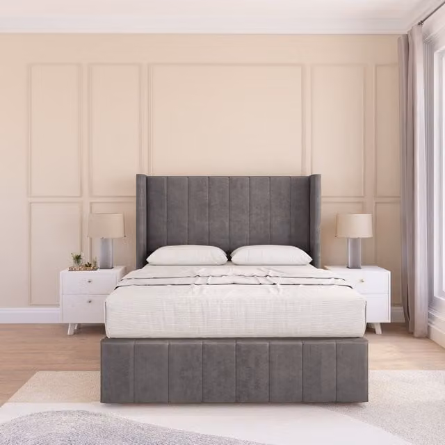 Sloomy Melbourne Naples Wingback Bed Set in Dark Grey, Single, W/D/H: 90 x 200 cm