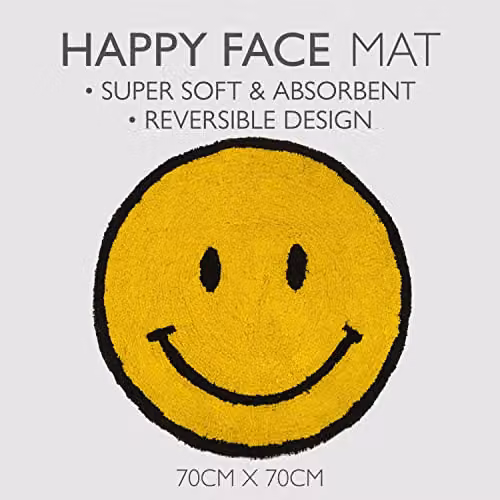 Mooky Mats Happy Face Round Cotton Bath Mat in Yellow, W/D: 70 x 70 cm – 4