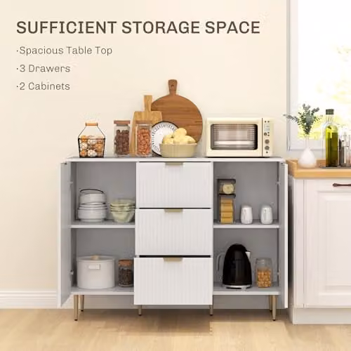 HOMCOM White 2-Door Sideboard Kitchen Storage Cabinet with Adjustable Shelves W/D/H: 120 x 40 x 89.5 cm – 3