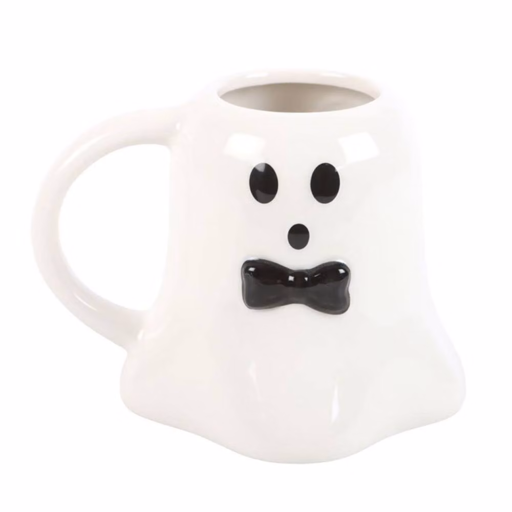 Marco Paul Halloween Ghost Mug with Bow Tie in White and Black, 450ml – 2