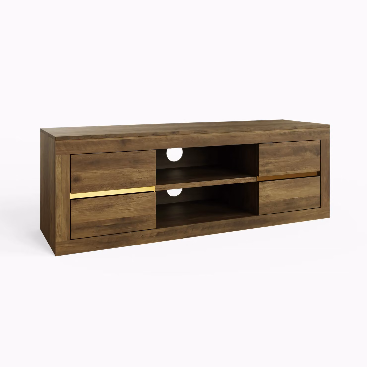 GFW Astley 4 Drawer TV Unit in Wild Oak with Gold Details – 3