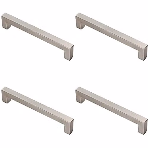 Loops 4 Pack Square Linear Block Bar Pull Handle in Brushed Silver Stainless Steel, W: 17.4 cm, H: 1.4 cm, Fixing Centres: 16 cm