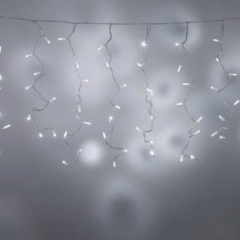 Lights4fun Connectable White Curtain Lights with Clear Cable, W x H: 2 m x 1 m
