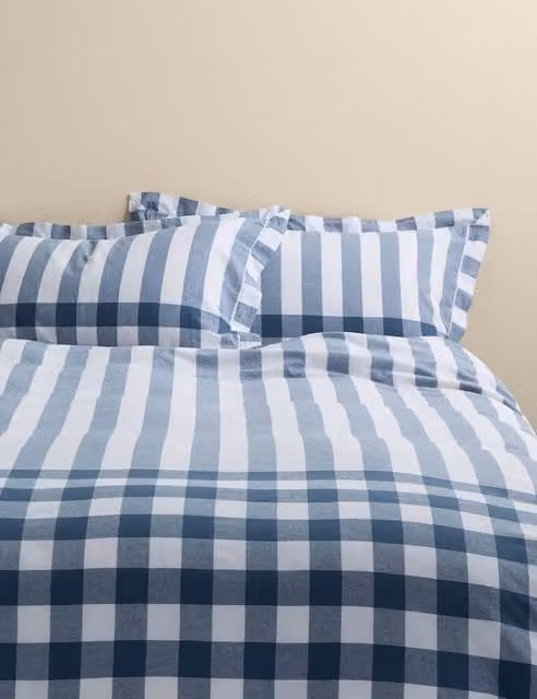 M&S Blue Mix Striped Gingham Pure Cotton Duvet Cover, W: 180 cm, H: 200 cm
