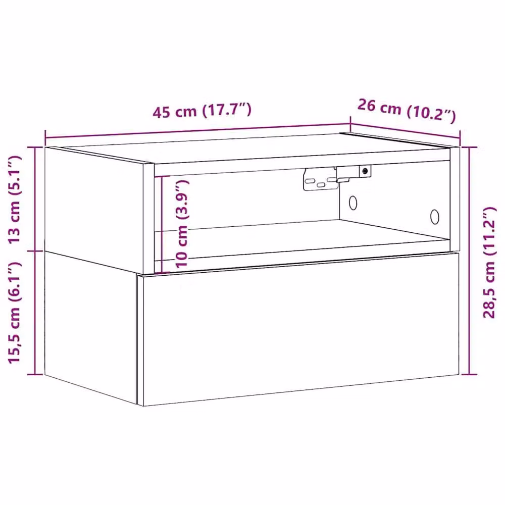 Berkfield Home Artisan Oak Wall-mounted Bedside Cabinet, Brown, W: 45 cm, D: 26 cm, H: 28.5 cm – 4