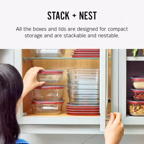 Black + Blum Stack + Nest Airtight Glass Food Storage Container Set, 5 Pack, 600ml per container, Black and Transparent – 1