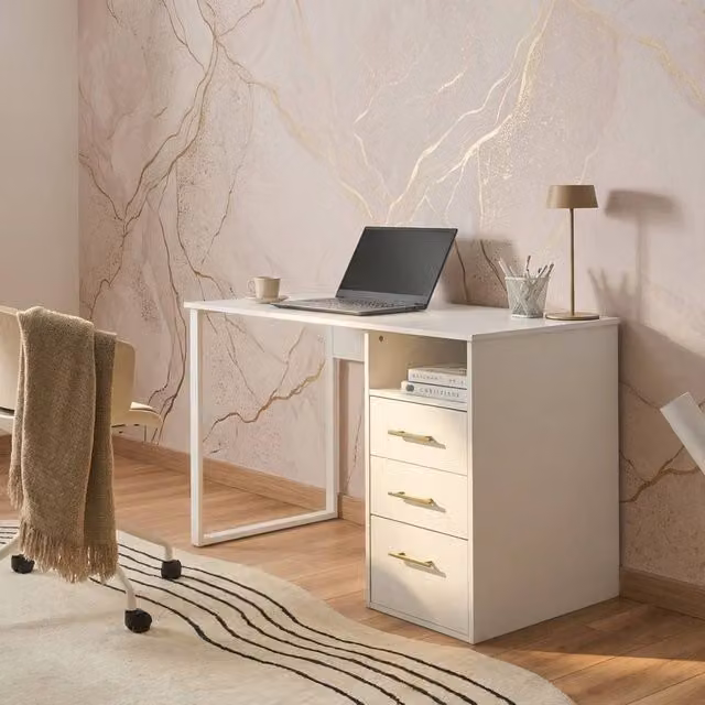 Wyld and Coco Minimalist White Writing Desk, W/D/H: 120 x 60 x 77 cm