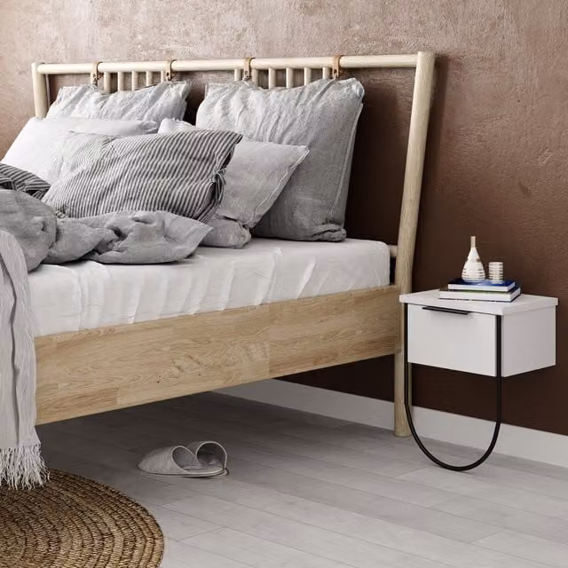 FWStyle Modern Wall Mounted 1 Door Bedside Table Cabinet in Matt White