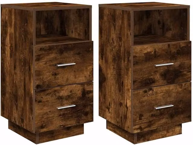 Berkfield Home Set of 2 Bedside Cabinets with 2 Drawers in Smoked Oak Brown, W/D/H: 36 x 36 x 68 cm – 1