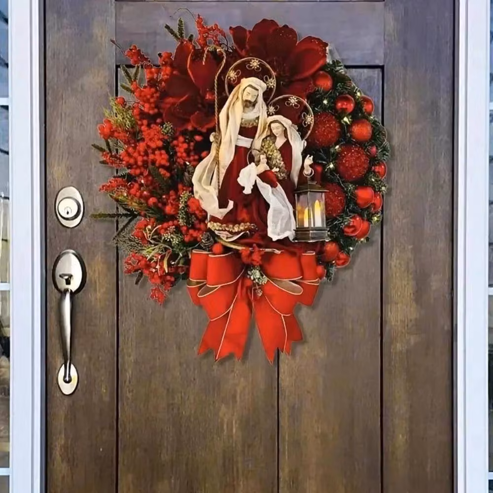FLAVORA Red Christmas Wreath Hanging Artificial Floral Garland, W/D/H: 100 x 15 x 15 cm – 5