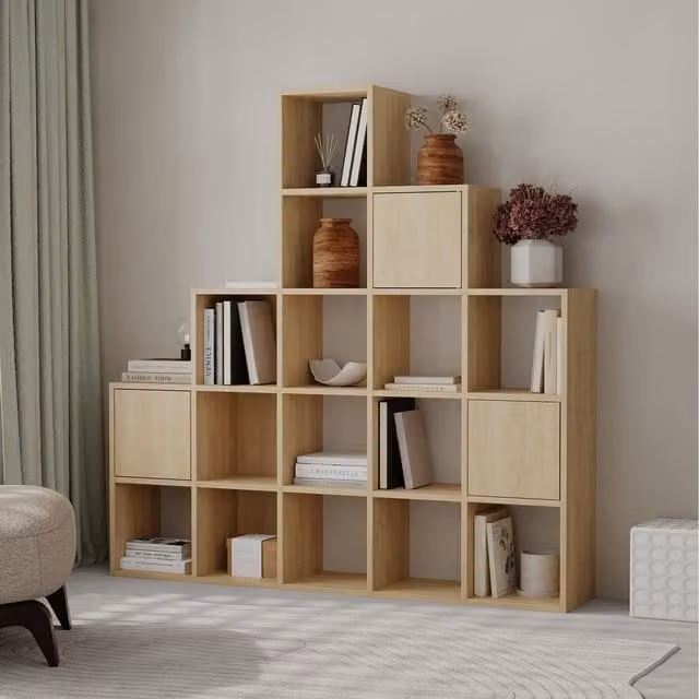 Decortie Modern Paleo Corner Bookcase Set Storage Unit in Oak Brown