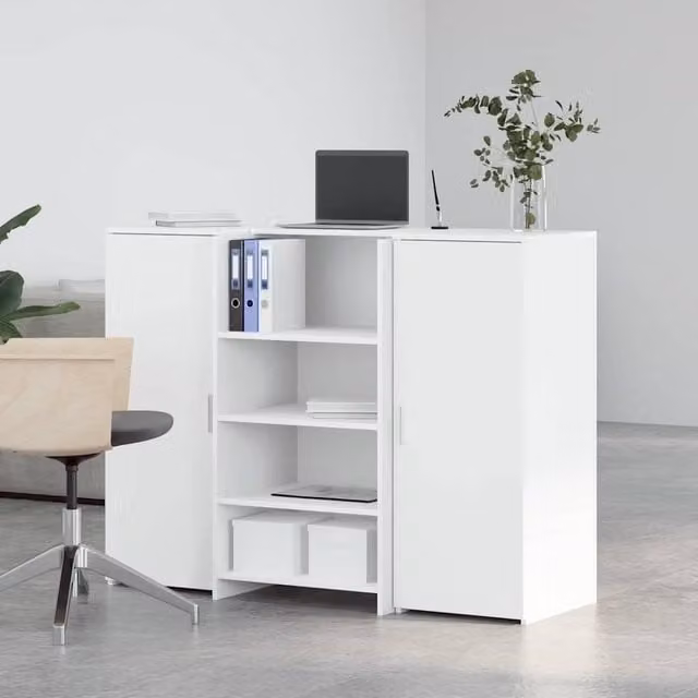 Berkfield Home White Reception Desk in Engineered Wood, W/D/H: 135 x 50 x 103.5 cm
