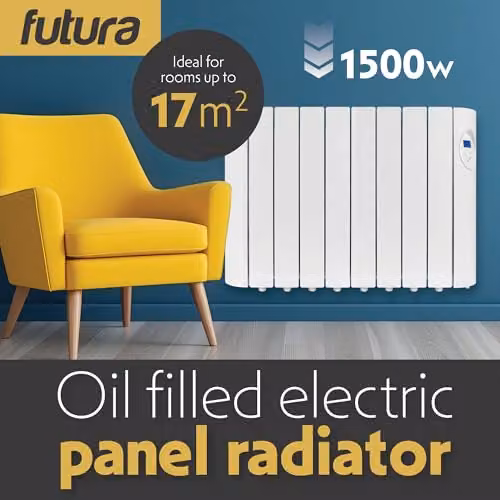 Futura 1500W White Wall Mounted Oil Filled Radiator with 24/7 Timer and Frost Protection – 2