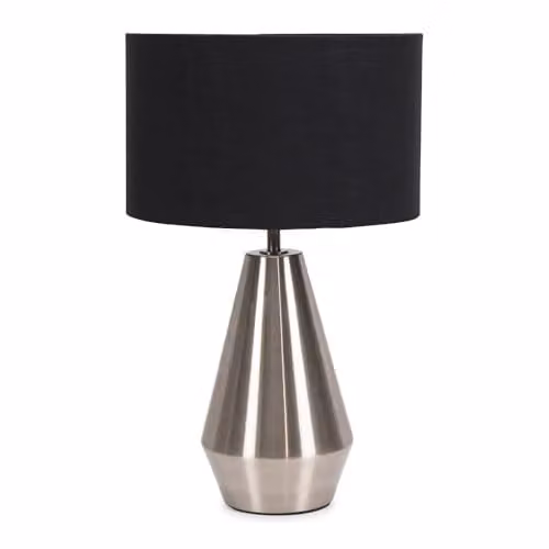 ValueLights Silver Metal Touch Dimmer Table Lamp with Black Fabric Drum Shade and LED Bulb
