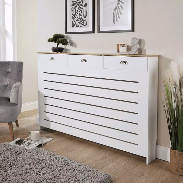 Home Source Batley Large Radiator Cover Cabinet with 3 Drawers, White