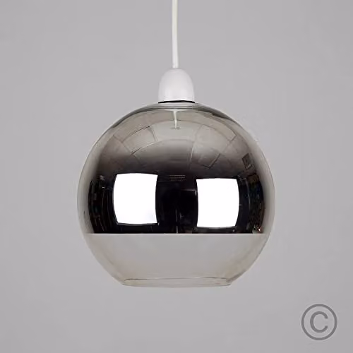 MiniSun Modern Chrome and Silver Glass Sphere Ceiling Pendant Light Shade, Width: 18 cm – 1