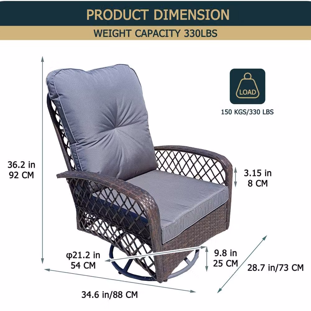 FURNITURE ONE Brown Polyrattan Patio Swivel Chair with Armrests and Weather Resistant Cushions – 8